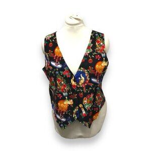 Nut Cracker Vintage 90s Christmas Vest Grandmacore Kitsch Angel Candle Print L